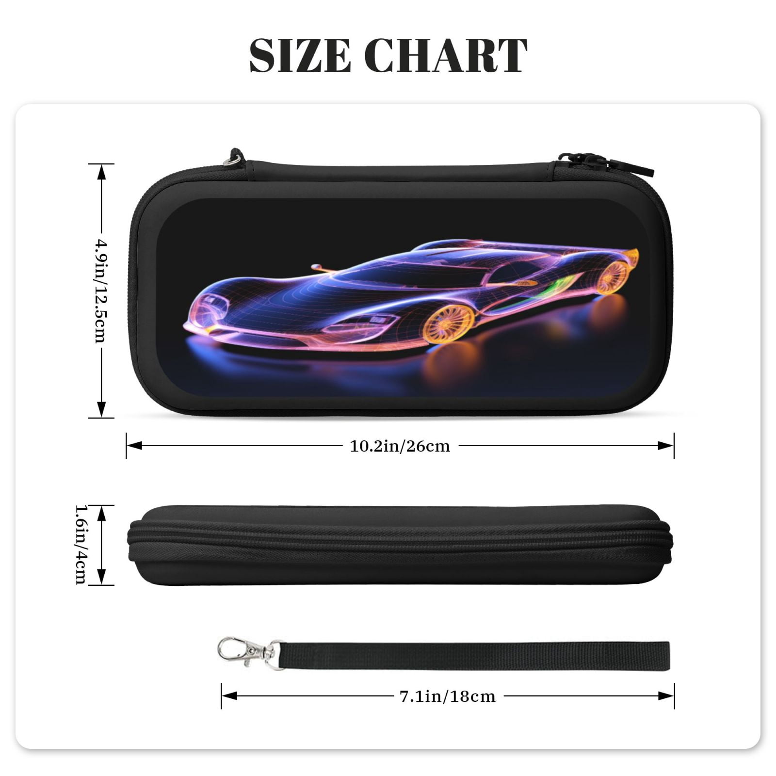 Race Car Hologram (3), Carrying Case For Nintendo Switch & OLED Version, Eva Lightweight Shockproof Protective Pouch Case for Game Console & Accessories with 10 Game Card Slot & Wristband, Black