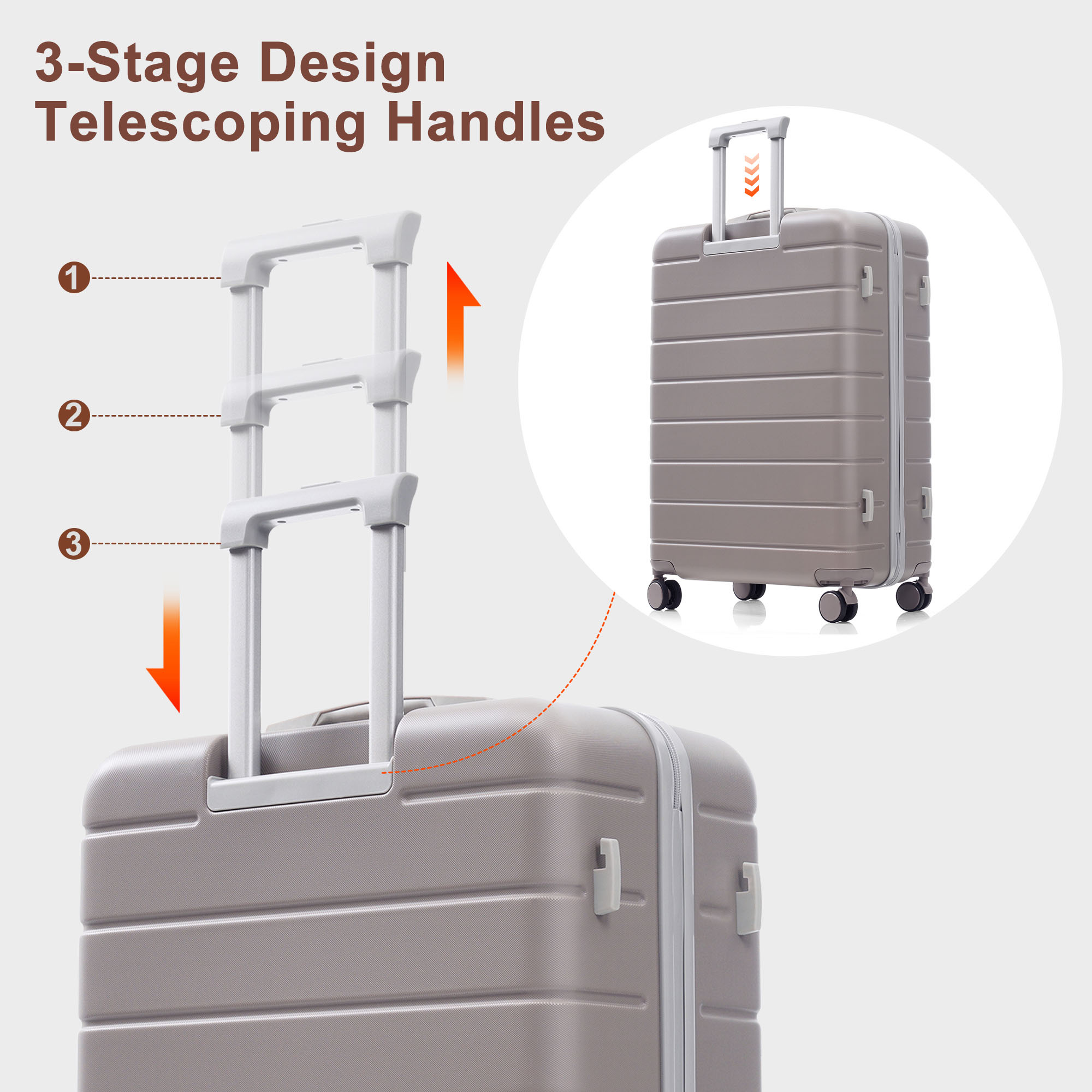 Euroco 3 Piece Luggage Sets, Lightweight Durable ABS Suitcase with Spinner Wheels and TSA Lock for Men Women(20"/24"/28"),Light Brown