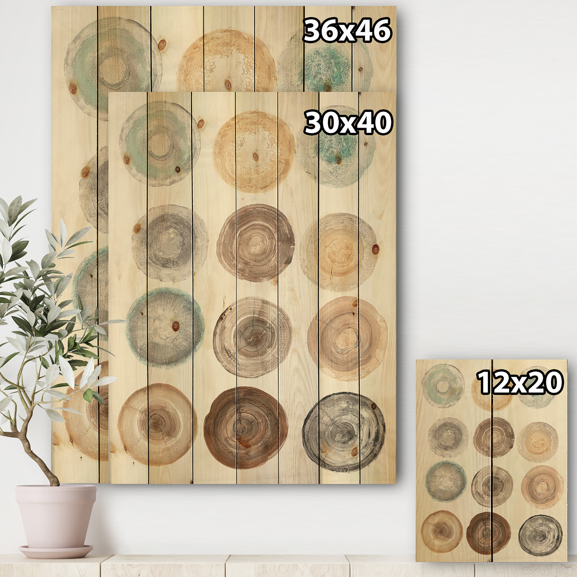 Designart 'Geometric Cream Circles ' Modern & Contemporary Print on Natural Pine Wood