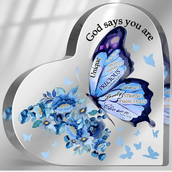 Religious Gifts for Women, Bible Verse Encouragement Presents for Sister Mom Friend, Christian Home Office Desk Butterfly Decor, God Says You Are Inspirational Acrylic Hearts Plaques