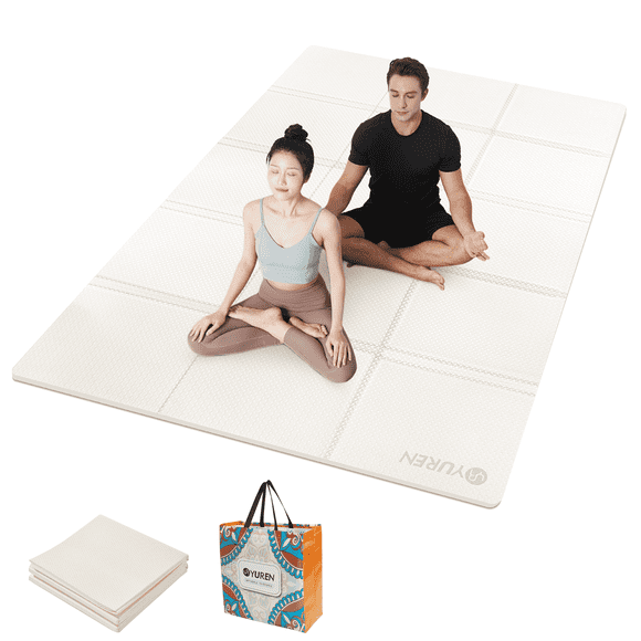 YR Tapete de Yoga Plegable Tapetes Grandes para Ejercicios de Viaje para Gimnasio en Casa, Tapete de Fitness Plegable de Espuma TPE, 5 Mm de Espesor Blanco