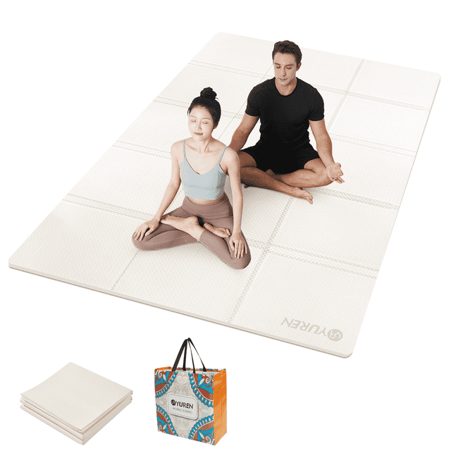YR Tapete de Yoga Plegable Tapetes Grandes para Ejercicios de Viaje para Gimnasio en Casa, Tapete de Fitness Plegable de Espuma TPE, 5 Mm de Espesor Blanco