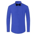 thumbnail image 4 of IROINNID Men Pleated Front Turndown Collar Button Front Long Sleeve Tuxedo Dress Shirt with Matching Bow Tie formal Wedding Banquet Ceremony Top(Blue,S), 4 of 7