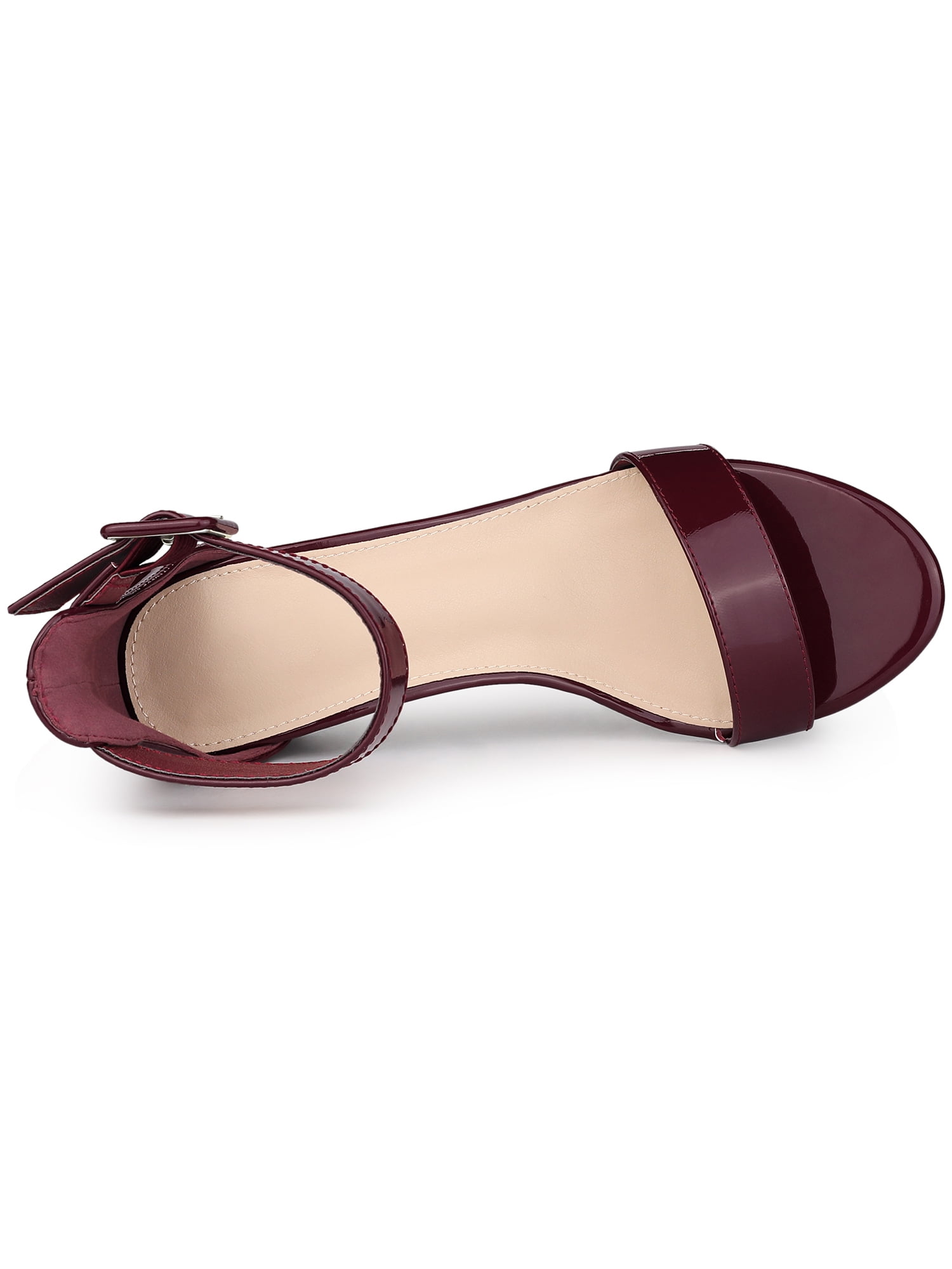 DARING DIVA Women's Ankle Strap Low Block Heel Sandals 7.5 Burgundy
