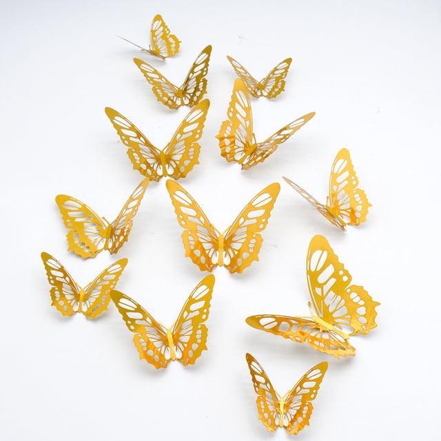 JJKBVCLO Metal Texture 3D Stereoscopic Hollow Simulation Butterfly Wall Stickers 12 PCs