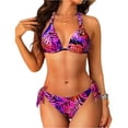 thumbnail image 2 of JoveMarine Women's Halter Neck Bikini Set Two-Piece Swimsuit with Side-Tie Bottoms & Solid Color Design for Tropical Beach Holiday and Summer Getaway Purple S, 2 of 5