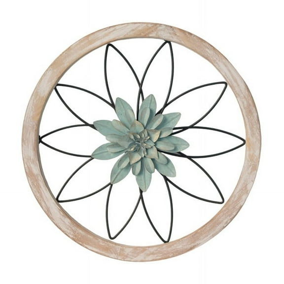 Namzi Round Farmhouse Wall Decor 11.81'' Wood & Metal Rustic Wall Art for Living Room Bedroom Kitchen Bathroom Dining Room Home Decorations（Green）