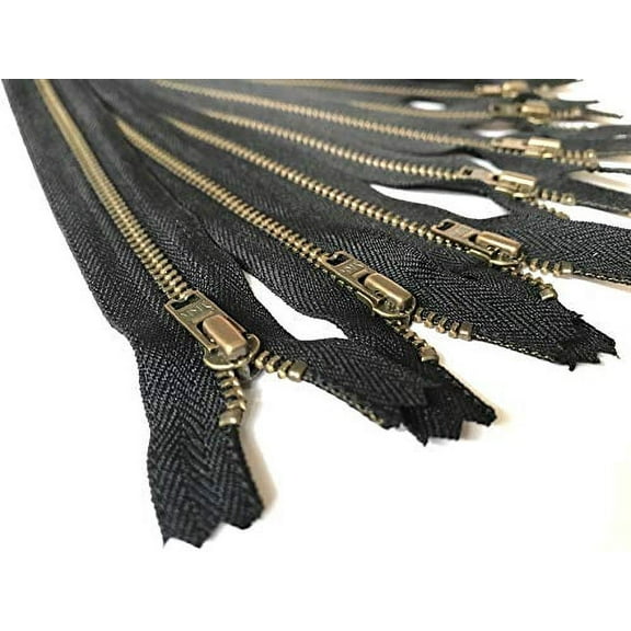 YKK Metal Zippers in Black No. 5 Antique Gold Zipper Pack of 12 8 inch