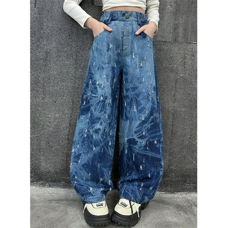 XXWXYD Clearence 2025 Korean Tie-Dye Wide Leg Jeans Girls