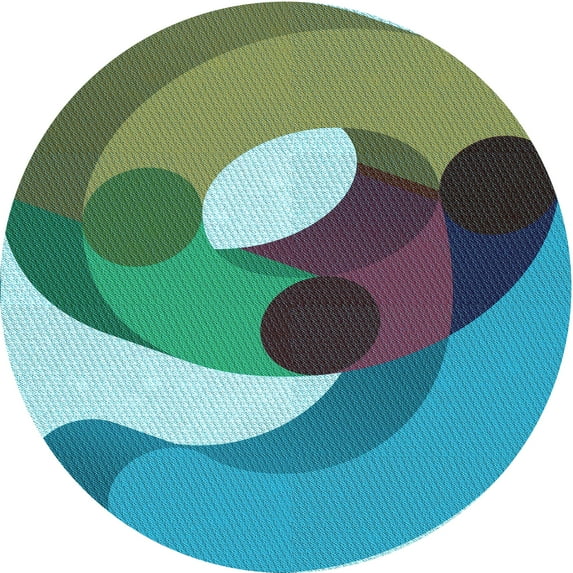 Ahgly Company Indoor Round Patterned Deep-Sea Green Area Rugs, 4' Round