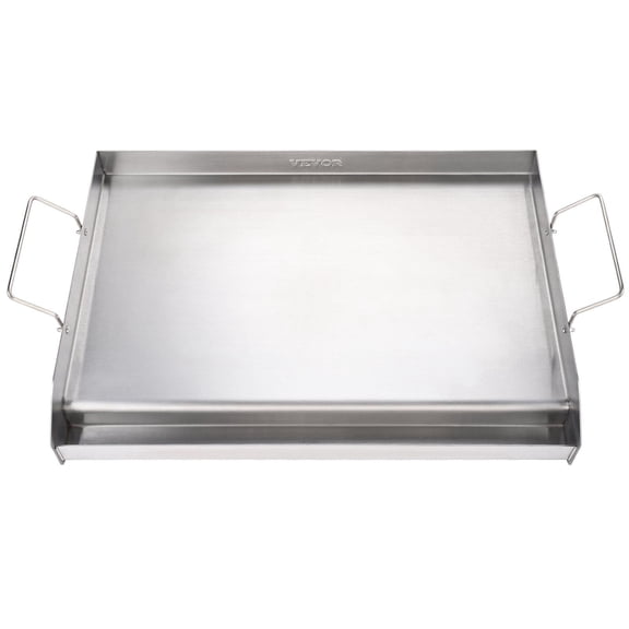 23.5"x16" Stainless Steel Griddle Pan, Pre-Seasoned Non-Stick Double Burner Stove Top Griddle for Gas Grill, BBQ & Kitchen, with Handles & Oil Groove – Silver