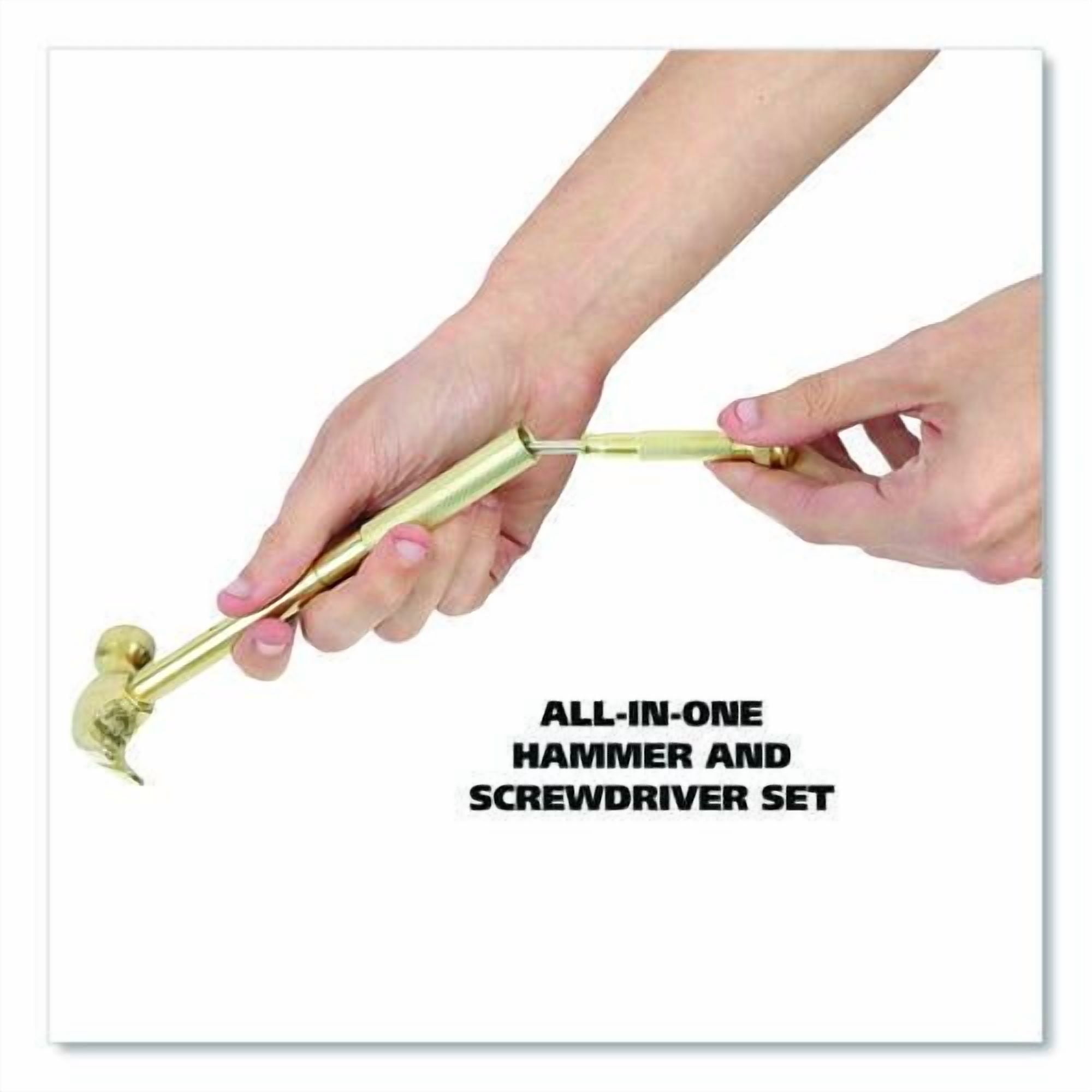 5-in-1 Carpenter's Hammer with Nesting Handle Containing Four Screwdrivers, 6.5" Long Gold Handle | Bundle of 5