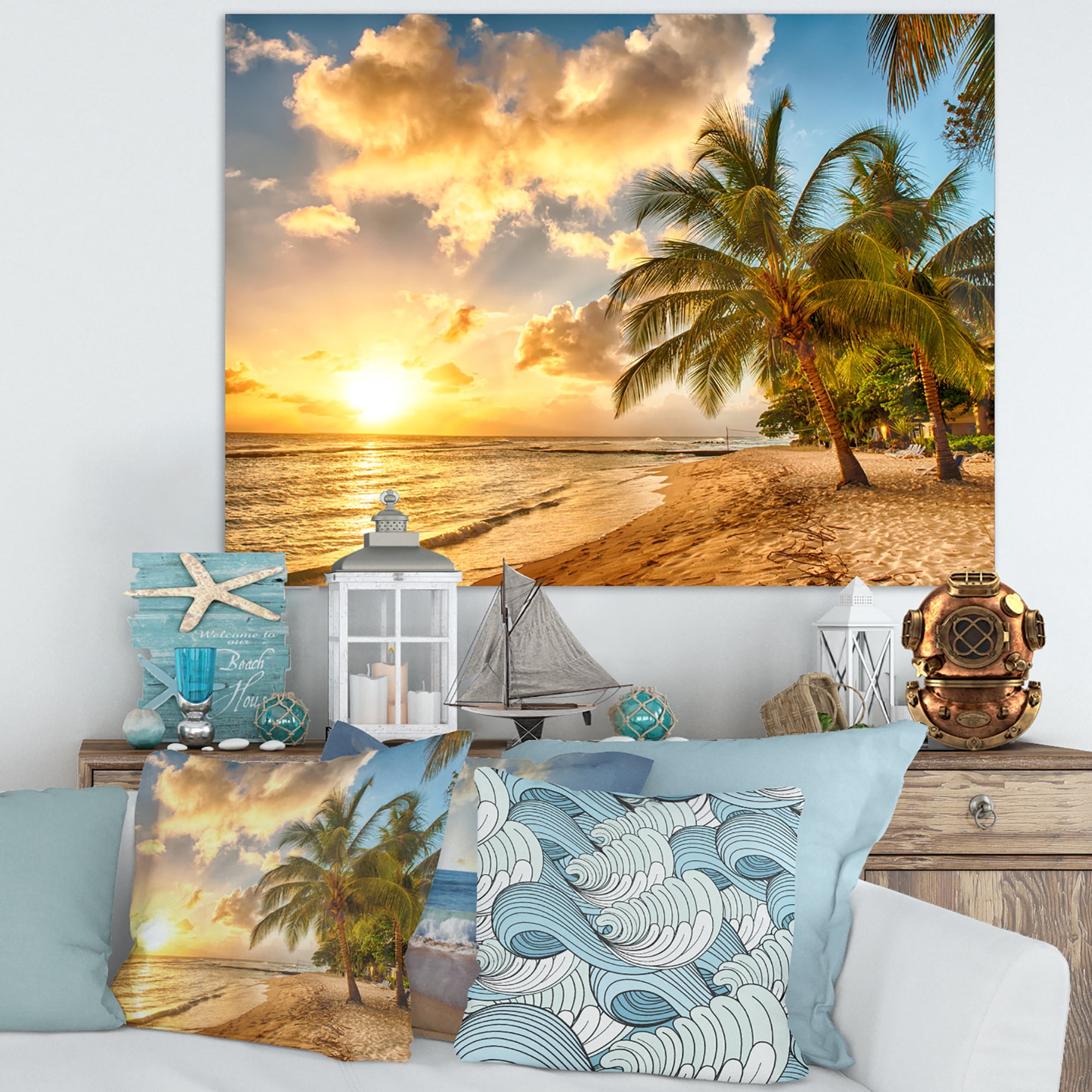 Designart 'Gorgeous Beach of Island Barbados ' Modern Seascape Canvas Artwork