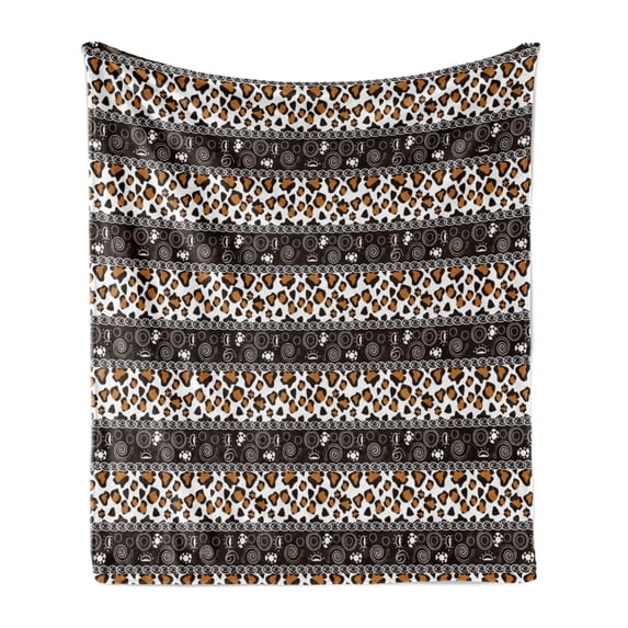 African Soft Flannel Fleece Throw Blanket, Traditional Borders Cheetah Skin with Abstract Spirals and Circles, Cozy Plush for Indoor and Outdoor Use, 50" x 60", Pale Coffee Brown White, by Ambesonne