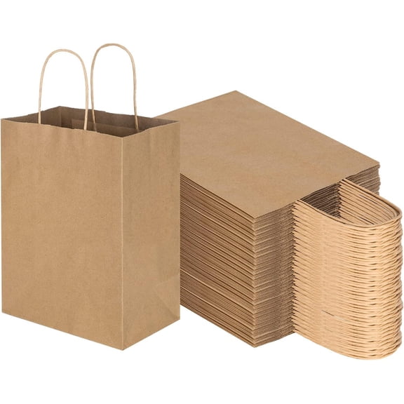 Jet Paper Bags - 200 Pack 11x6.5x11 Inch Medium Plain Brown Kraft Paper Bags with Handles Bulk, Gift Wrap Bags for Favors Grocery Retail Party Birthday Shopping Business Goody Craft Merchandise