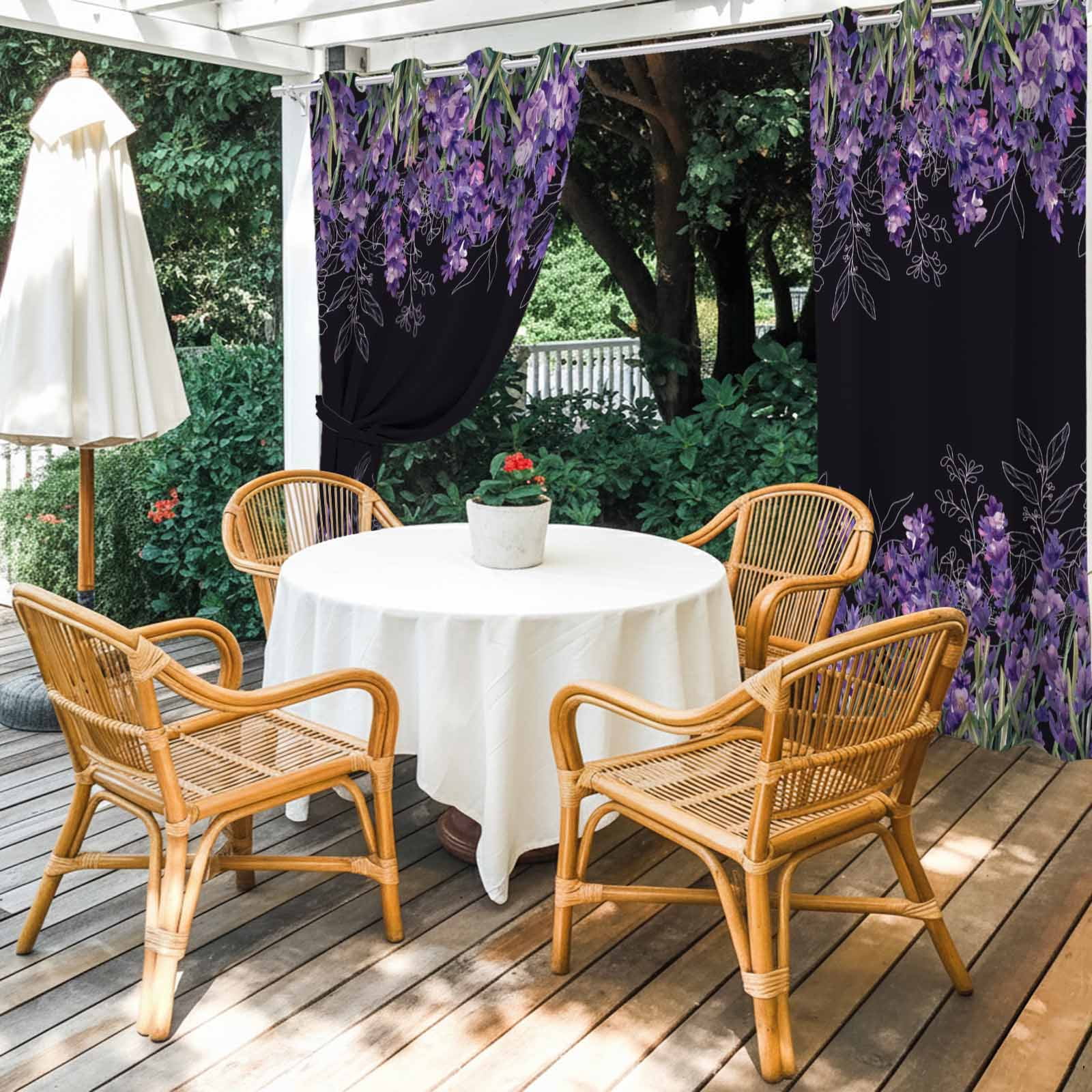 Outdoor Curtains for Patio Waterproof, Purple Lavender Outdoor Privacy Panels Grommet, Spring Watercolor Wildflowers Plant Black Blackout Outside Curtains for Porch/Cabana 54"x108", 1 Panel