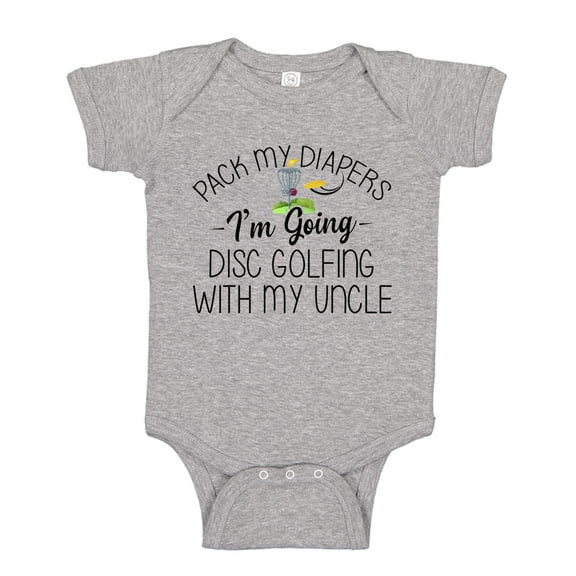 Pack My Diapers I'm Going Disc Golfing With My Uncle Baby Bodysuit One Piece NB Athletic Heather
