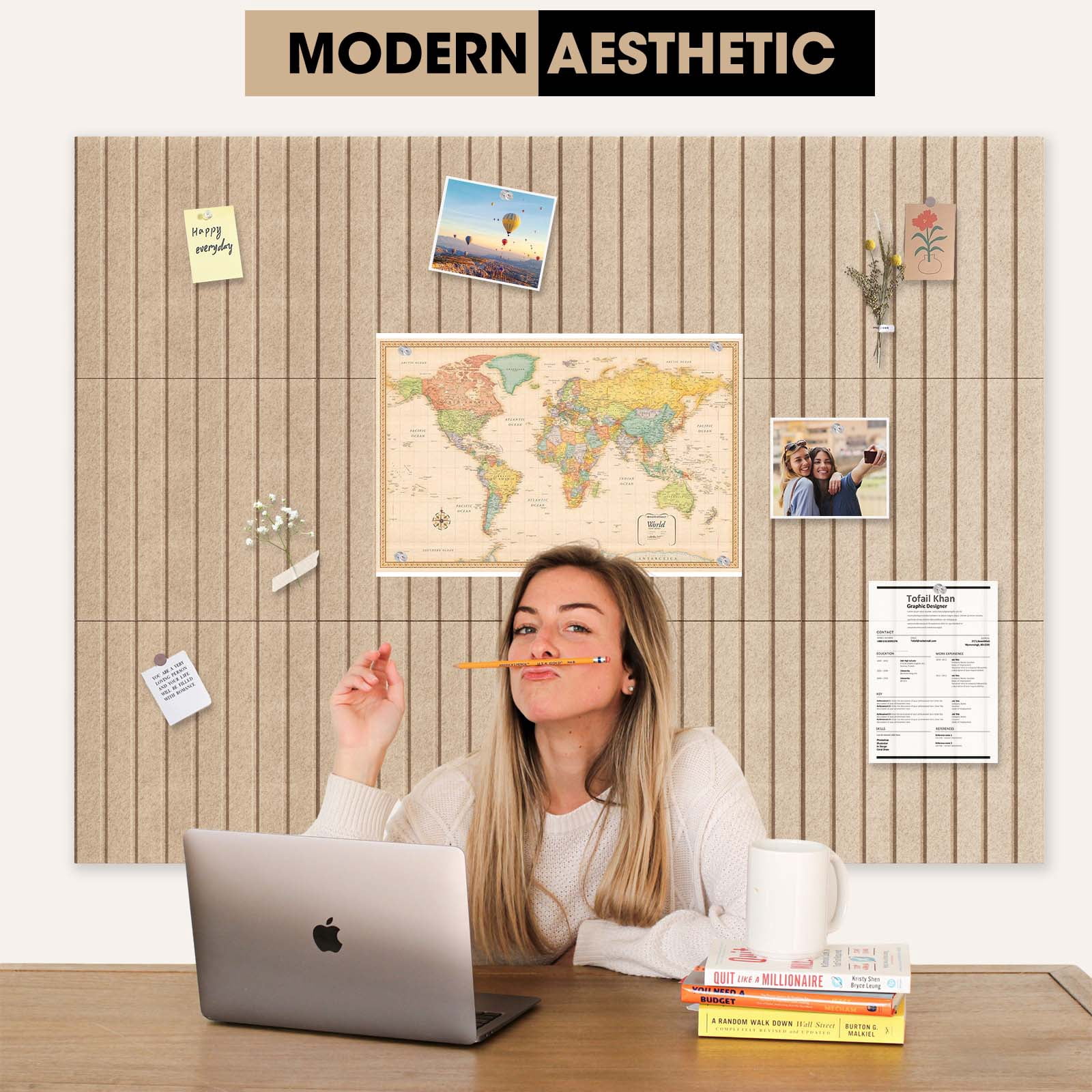 MYMULIKE 12PCS Vision Board - Cork Board for Walls, 48" x 36"  Cork Board Tiles, Felt Bulletin Board, Large Corkboard, Cork Panel for Office, Felt Wall Panels, Cork Panels, Corkboard Roll-Dark Camel