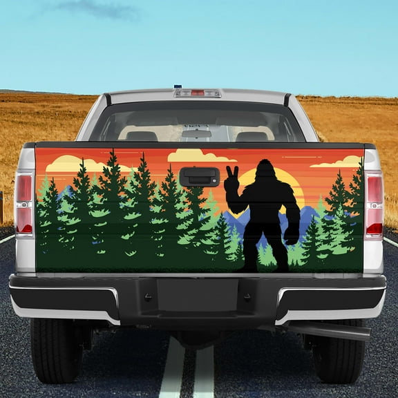 Lotusprinthandmade Bigfoot in Forest Tailgate Wrap 2 Sizes (24"x58"), bigfoot outdoor wrap, bigfoot lovers tailgate wrap