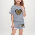 thumbnail image 2 of VONCOS Fashionable 5 - 6 Years Old Kids' Casual Short Sleeve Crew Neck Printed T - Shirt and Short Pants Two - Piece Set with Checkered and Animal Print Patterns,Gray,Size 10 T, 2 of 8