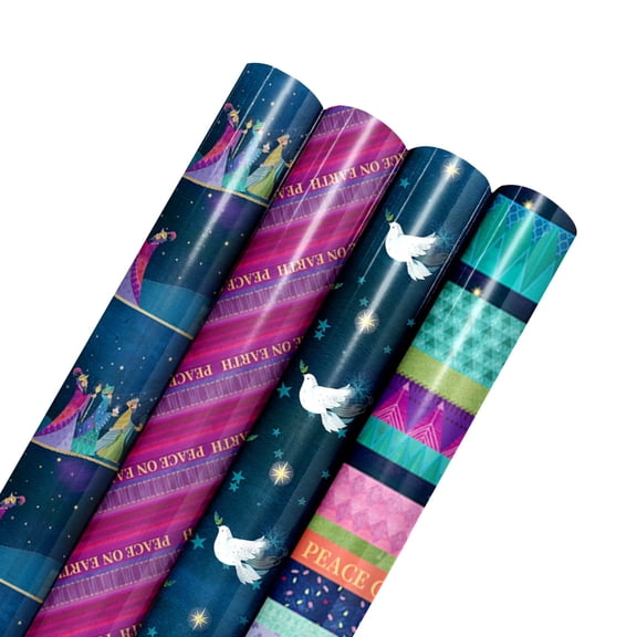LaRibbons 30" x 10' Wrapping Paper Bundle 4 Pack, Peace on Earth