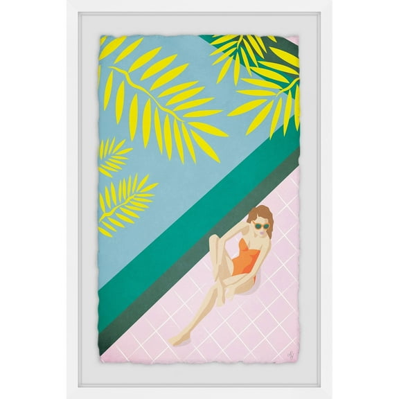 MARMONT HILL 'Blue Water Pink Tiles' Framed Painting Print - Multi-Color 8 x 12
