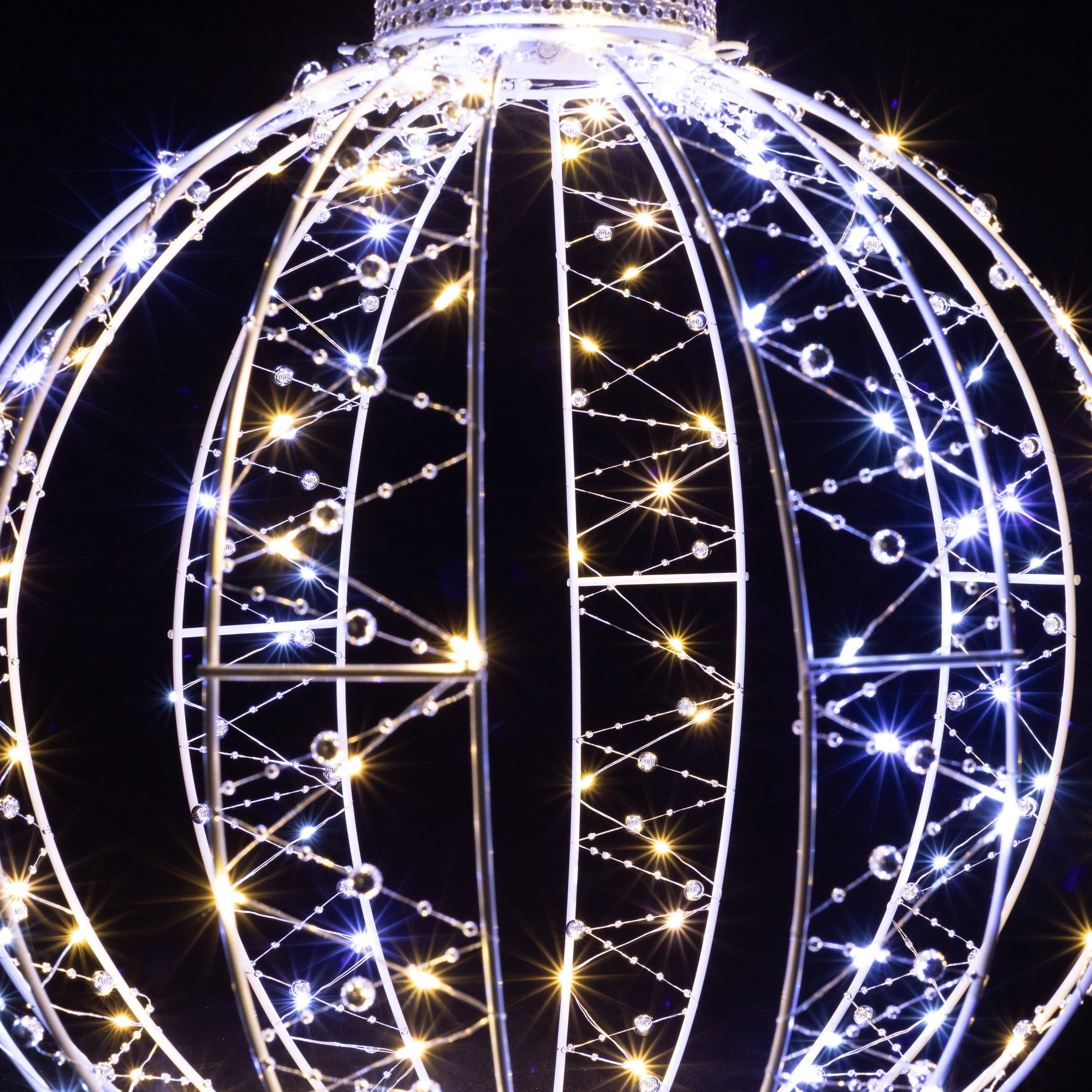 LED Lighted Bead 3-D Ball Ornament Christmas Outdoor Decoration - 15" - Candlelight Clear