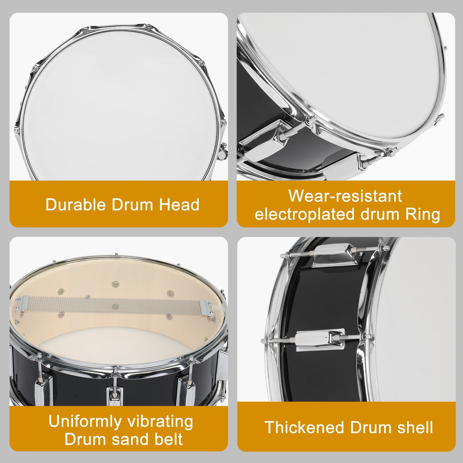 Snare Drum Set with Drumstick Holder, Snare Drum Bag, Strap, Mute Pad & Drum Stick for Beginner Student Black, 14 x 5.5in