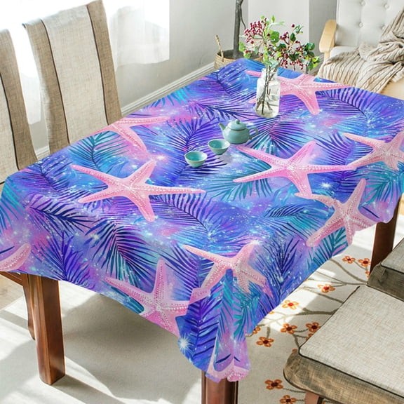Yayeee Tablecloths 54" x 54" Rectangle Wrinkle Resistant Party Table Cover, Pink Starfish Pattern