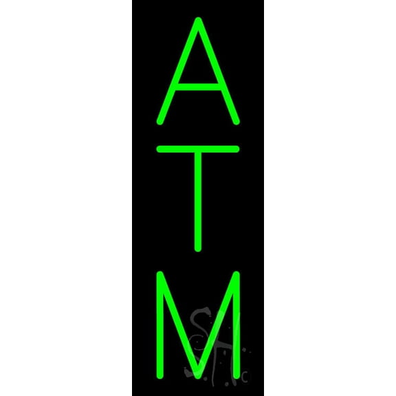 Vertical Green ATM LED Neon Sign 24 x 8 - inches, Black Square Cut Acrylic Backing, with Dimmer - Bright and Premium built indoor LED Neon Sign for Defence Force.