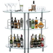 Mango Steam Contemporary Home Bar Liquor Table | Modern Clear Tempered Glass Shelves | 41 H x 47 L x 13.6 D