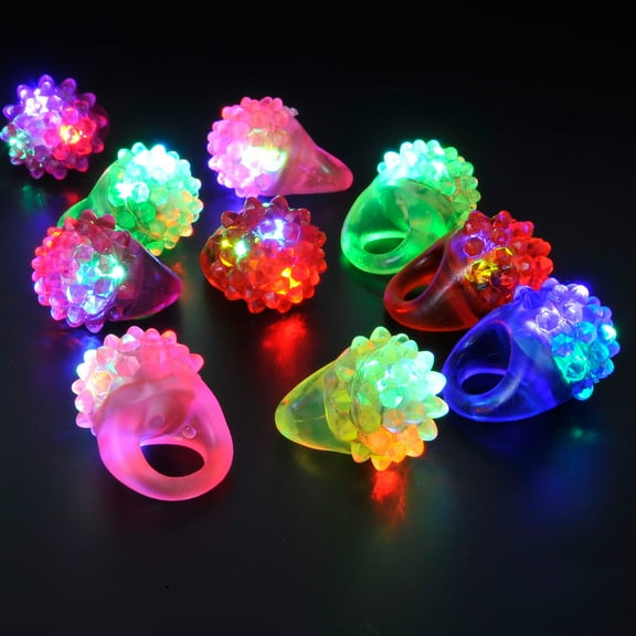 LED Light Up Jelly Rubber Rings Pack of 18 Squishy rings for parties, events, or rewards.