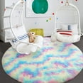 thumbnail image 3 of Junovo Round Fluffy Rainbow Area Rugs For Kids Girls Princess Castle Plush Shaggy Carpet Cute Circle Nursery Rug For Kids Room Bedroom Living Room,4'x4',Rainbow, 3 of 7