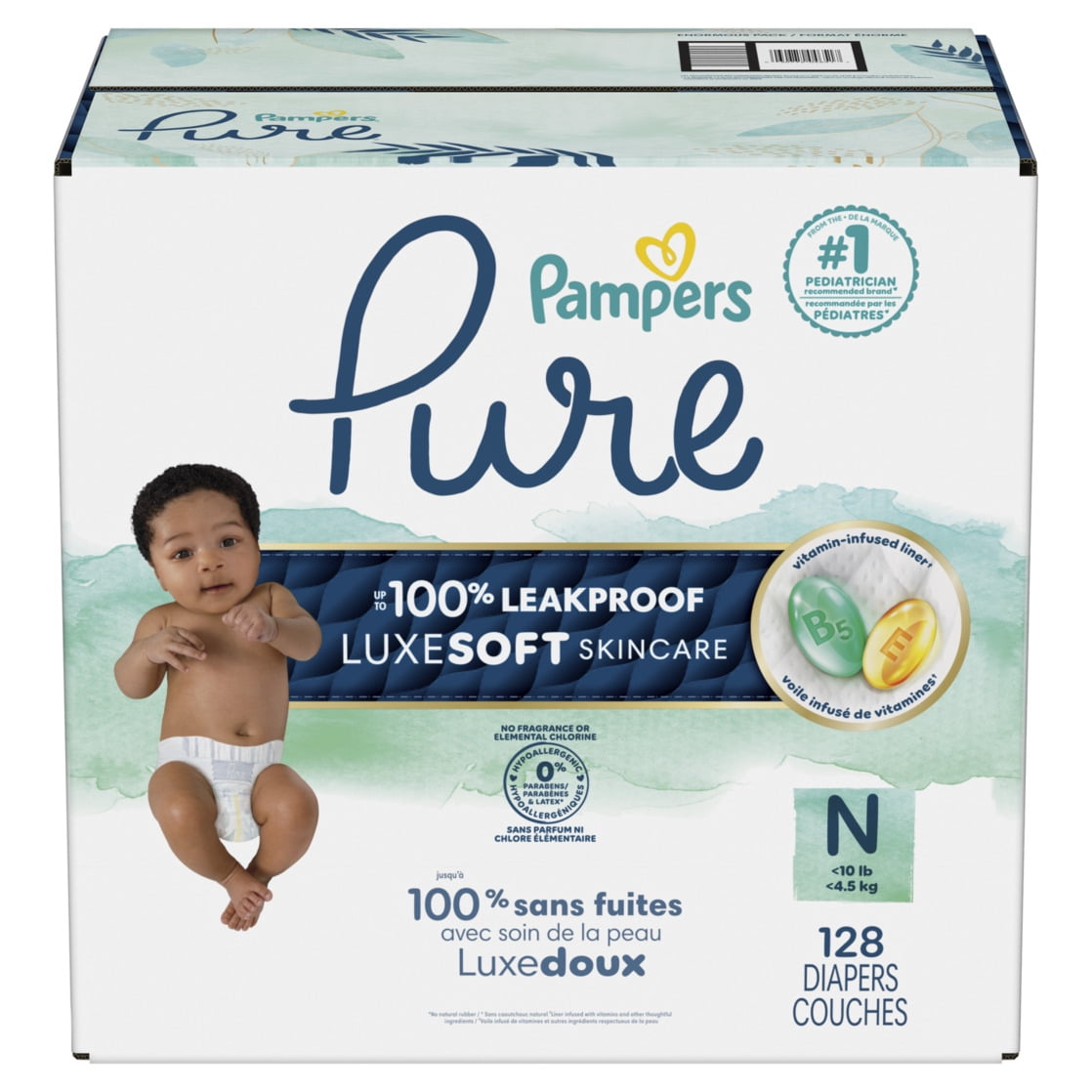 Pampers Pure Protection Newborn Diapers Size 0, 128 Count