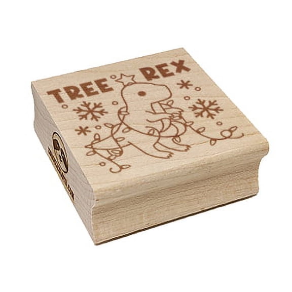 Christmas Tree Rex T-Rex Tyrannosaurus Dinosaur Pun Square Rubber Stamp Stamping Scrapbooking Crafting - Small 1.25in