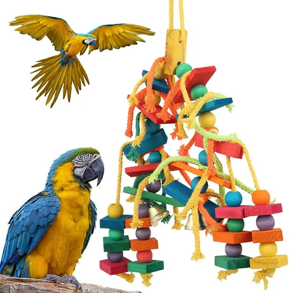 Rzvnmko Juguetes Grandes para Loros, Bloques de Madera Coloridos con Cuentas, Juguetes para Masticar para Loros, Juguetes para Guacamayos, Juguetes para Cacatúas, Juguetes para Loros Grises Africanos