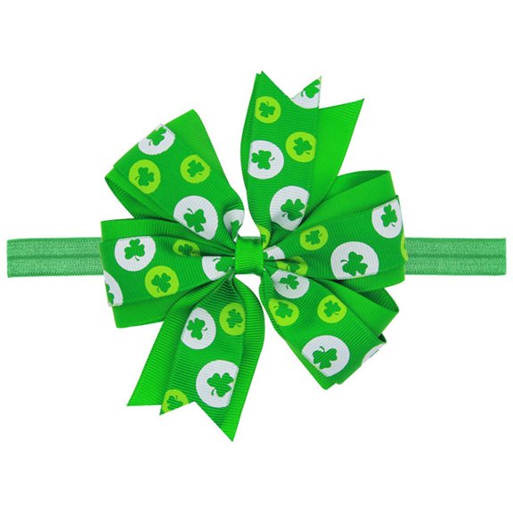 YIFUNIN St. Patrick's Day Green Irish Baby Hair Headband with Elastic Bow Design, Shamrock-Themed Hair Band for Infants and Toddlers,Green