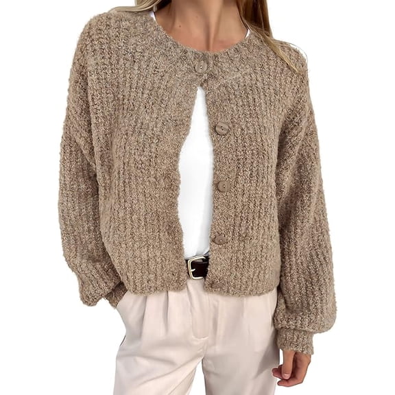 BTFBM Cardigan Sweaters for Women Fall Long Sleeve Button Down Soft Loose Chunky Knit Outwear Cropped Winter Coats