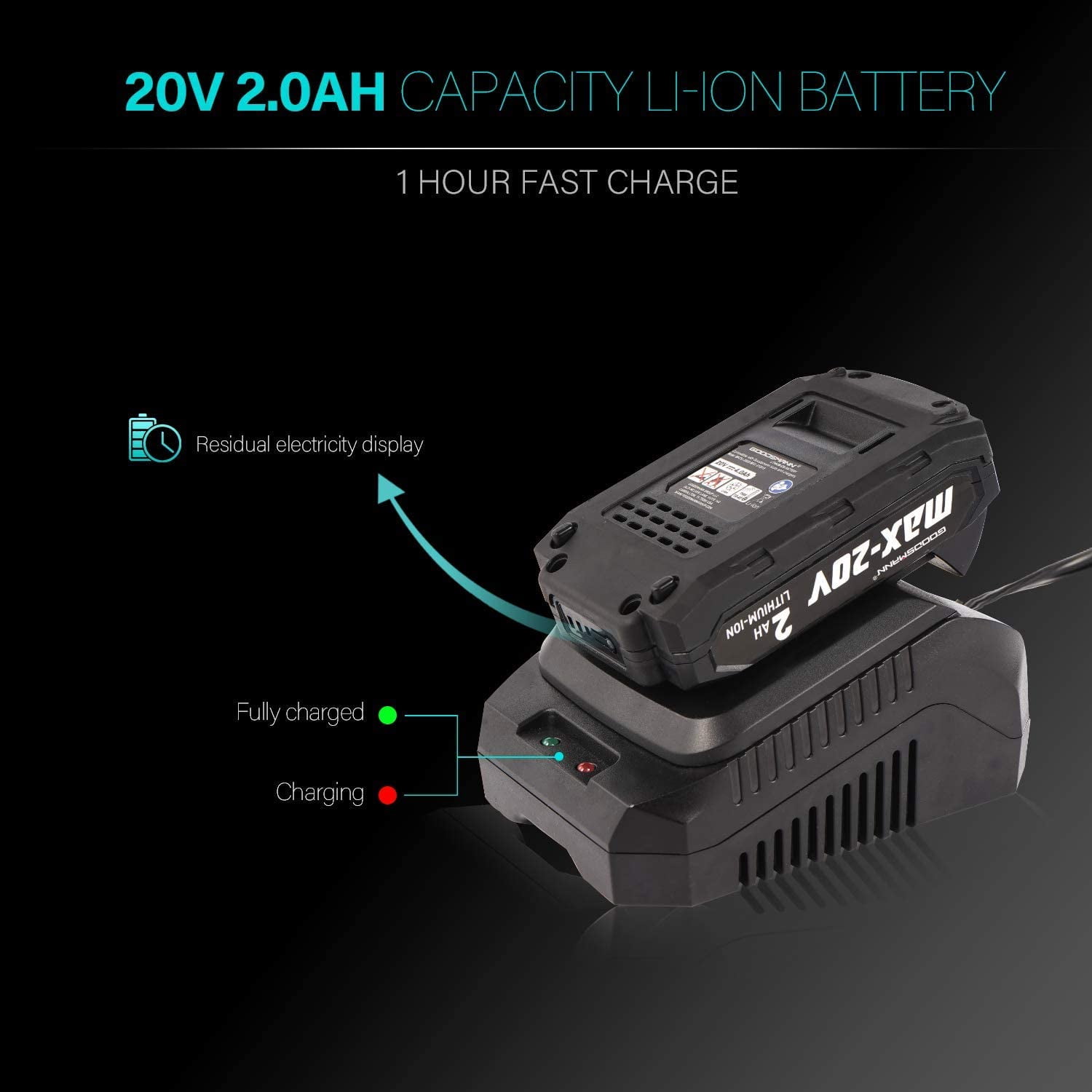 GOODSMANN 20V 1/2" Brushless Cordless Compact Drill/Impact Kit Included Battery and Charger 9904-B201-01