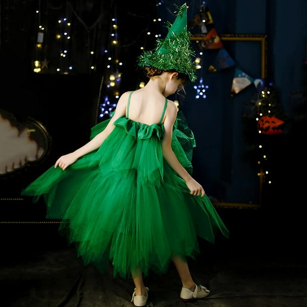 Disfraz de Navidad para nina ropa de Cosplay de Navidad vestido de tul hinchado lindo camisola de 2 piezas con sombrero de arbol de Navidad