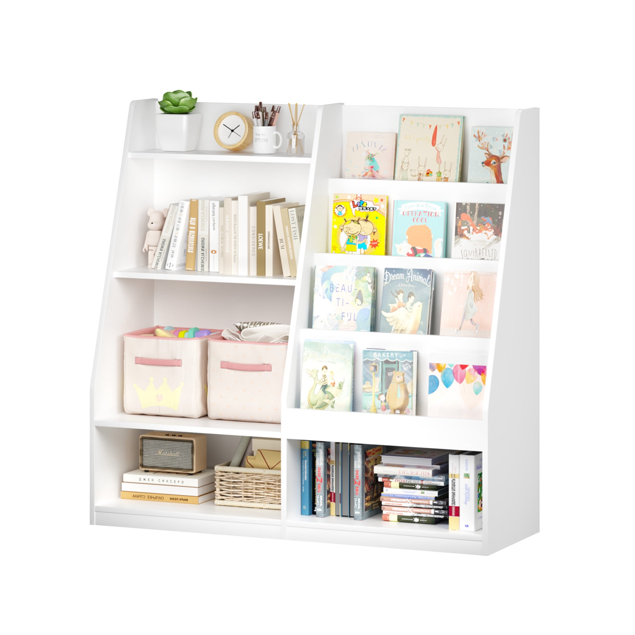 Noble House Kids Bookshelf, Toy Storage Organizer, 4-Tier Wooden Bookcase Display Stand, Kids Room, Playroom, White
