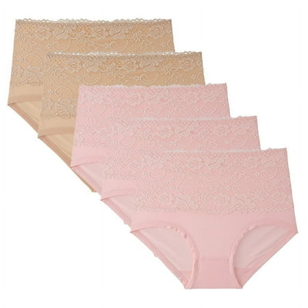 HaoXianJian Plus Size Underwear for Women High Waisted Polyester Brief Womens Lace Briefs Stretch Underpants Bikini Breathable Panties 5pack S-XXXXXL