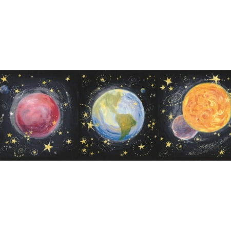 Solar System Planets On Black Wallpaper Border For Kids Bedroom Bathroom Roll 15 X 4 5 Walmart Canada