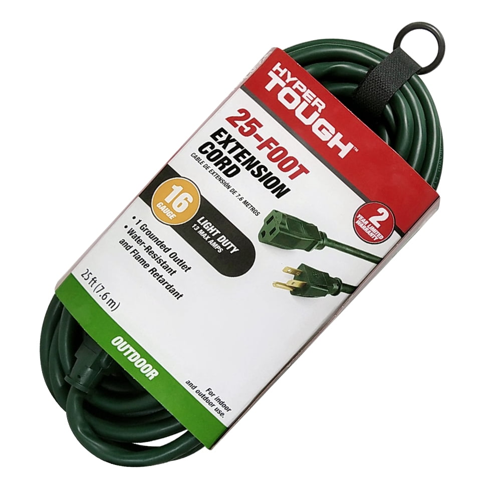 Hyper Tough 25FT 16AWG 3 Prong Green Single Outlet Outdoor Extension Cord