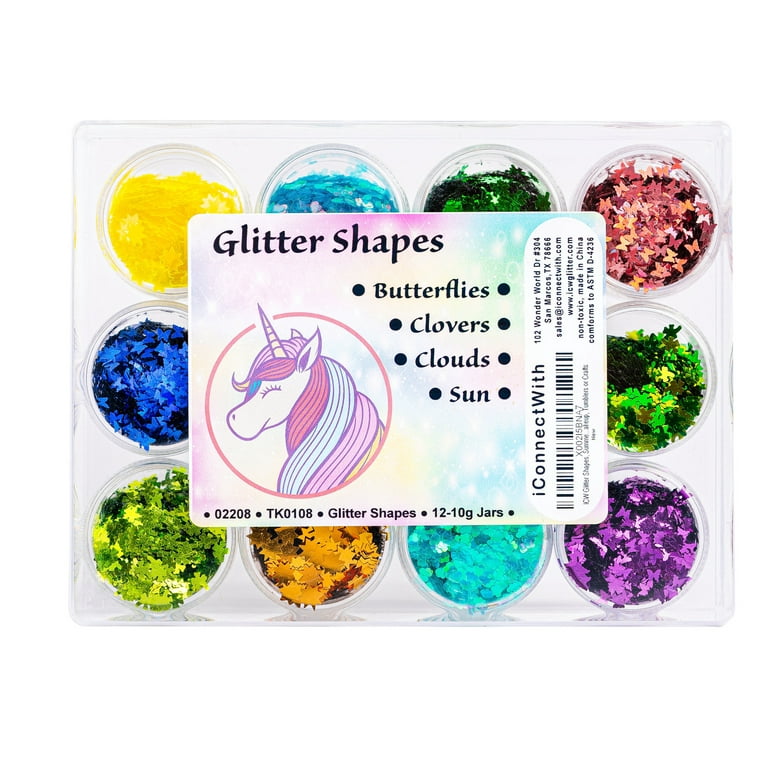 iConnectWith Glitter - Multi-Color Butterflies, Clouds, Sun Shapes Glitter  Kit 