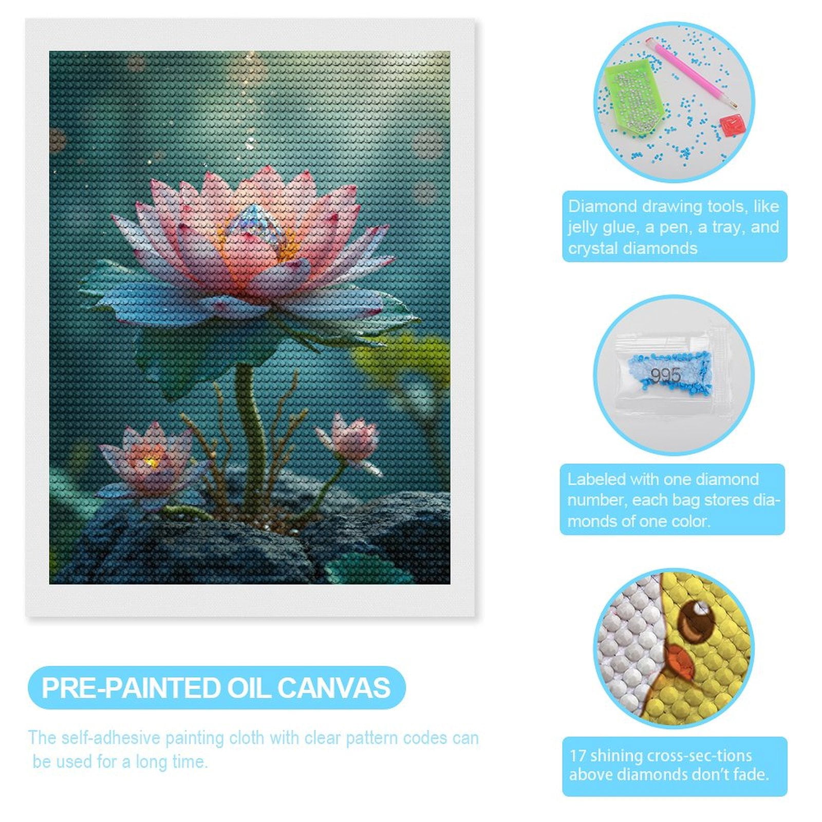 Diamond Art Kits for Adults, Lotus Crystal Gem Bloom Radiance 5D Diamond Painting Kits for Adults Beginners, DIY Full Drill Diamond Painting, Gem Art and Crafts 12x16