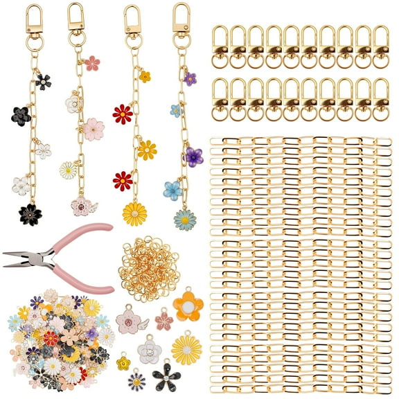 Ikoopy DIY Keychain Making Kit with 100 Charms 20 Keychain Clips 100 Jump Rings 25 Extender Chain and Jewelry Plier Versatile Key Chain Making Kit for Women Bag