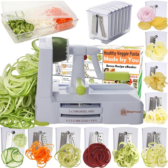Espiralizador de verduras Brieftons de 10 hojas con recipiente y tapa