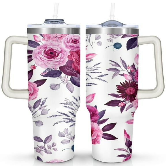 Modern Oil Painting 40 Oz Tumbler with Handle Lid and Straw, Stainless Steel Double Walled Vacuum Insulated Cup, Cute Birthday Gifts Tumbler for Women Men Friends