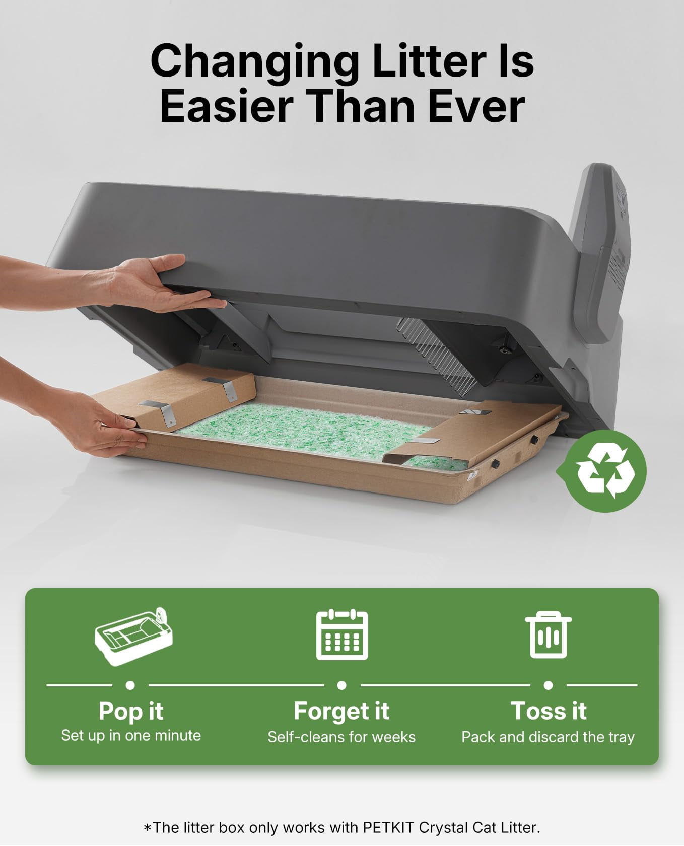 Petkit Crystal Cat Litter With Tray  Suitable For Purobot Duo Automatic Box Dust-free Mess-free No Refilling Odor Control (green-botanical Freshness 4.5 Lb*4 Packs)